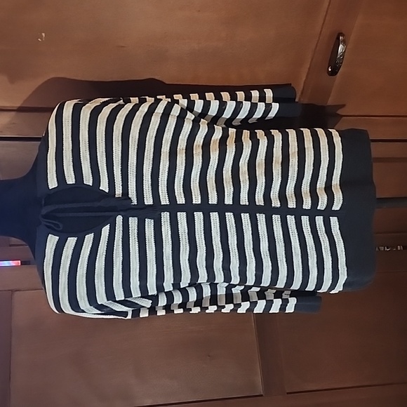 TALBOTS Petites Black & White Casual Striped Tie Boatneck Sweater- Size SmP - Picture 5 of 6